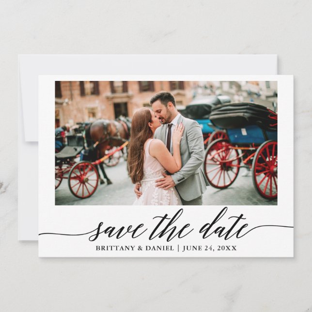 Save The Date Moderne Élégante Calligraphie Photo Enregistrer La (Devant)