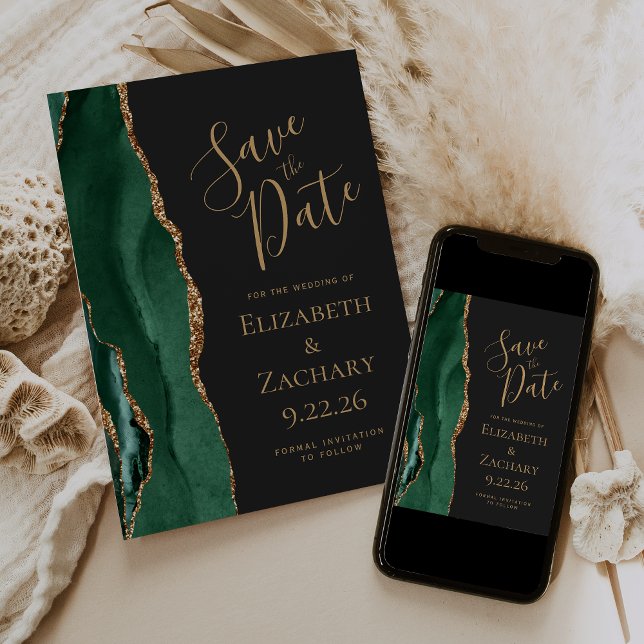 Save The Date Moderne Emerald Green Or Agate foncé Enregistrer l (Créateur téléchargé)