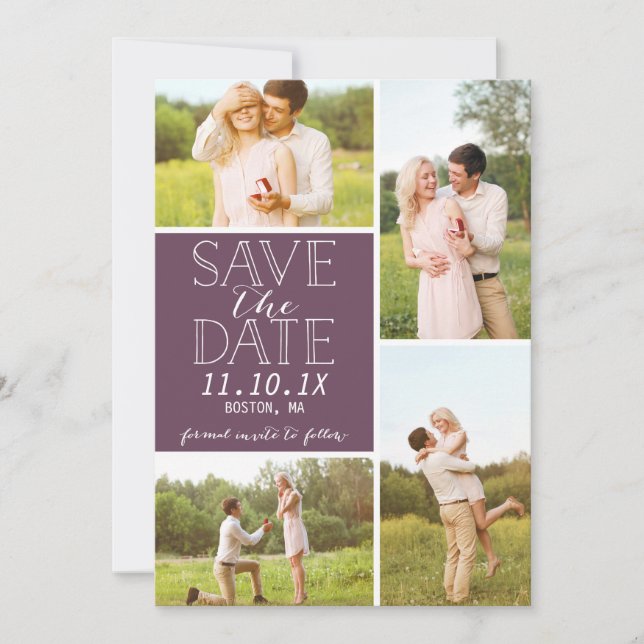 Save The Date Moderne Enregistrer La Date 4-Photo Purple Collage (Devant)