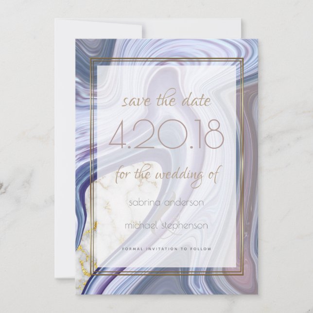 Save The Date Moderne Enregistrer la date Marbleizé violet Rose  (Devant)
