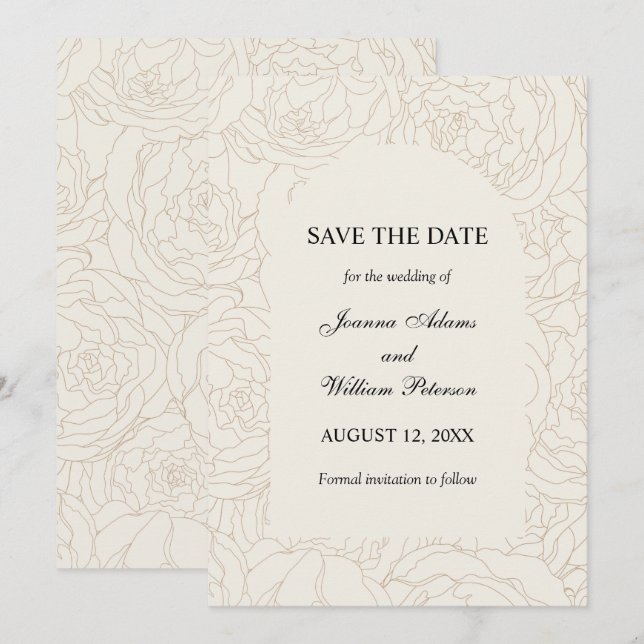 Save The Date Moderne et élégant mariage à fleurs beige brun (Devant / Derrière)