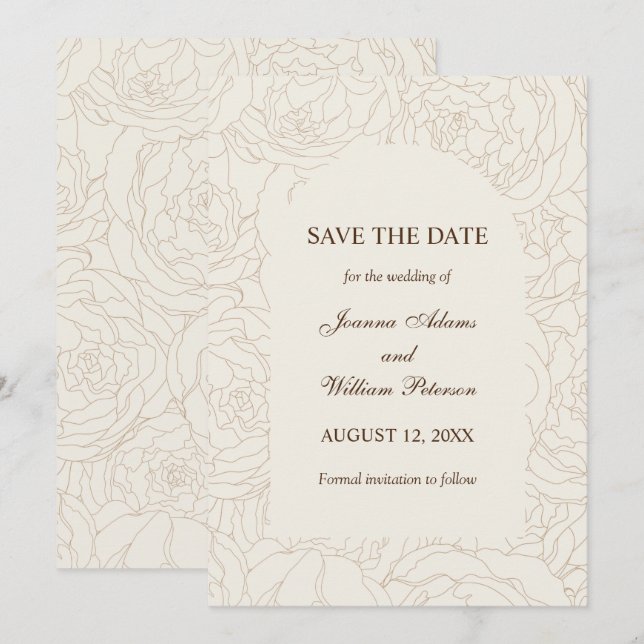 Save The Date Moderne et élégant mariage à fleurs beige brun (Devant / Derrière)