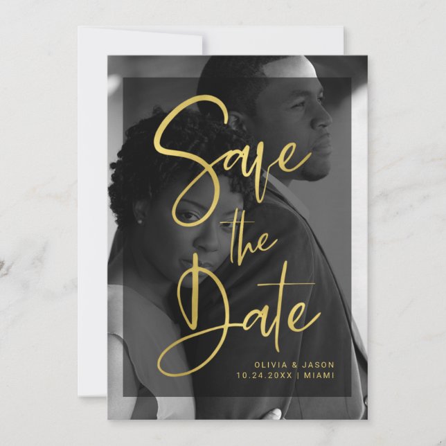 Save The Date Moderne Faux Or et Noir Superposé | Photo (Devant)