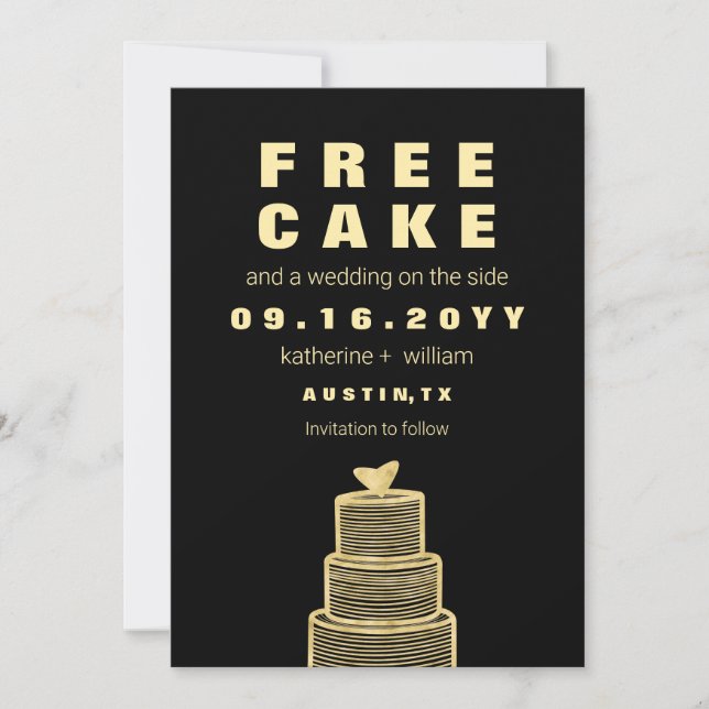 Save The Date Moderne Faux Or Papier Aluminium Gratuit Gâteau De (Devant)