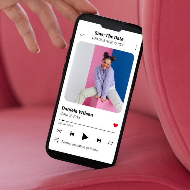 Save The Date Moderne Fun Music Player Diplôme photo (Modern Fun Music Player Photo Graduation Save The Date)