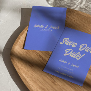 Save The Date Moderne Funky Bleu Couleur Audacieuse Mariage Uniq