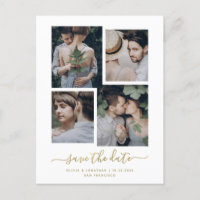 Save The Date | Moderne Gold Four Foto Collage