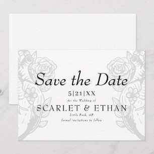 Save The Date Moderne gothique Floral Heart Élégant Mariage blan