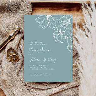Save The Date Moderne illustration botanique bleue poussiéreuse