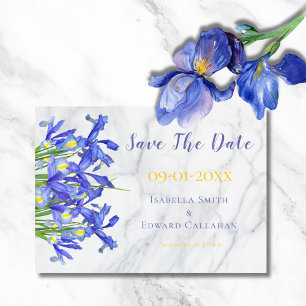 Save The Date Moderne Iris Bleus Floral Marbre Gris Mariage