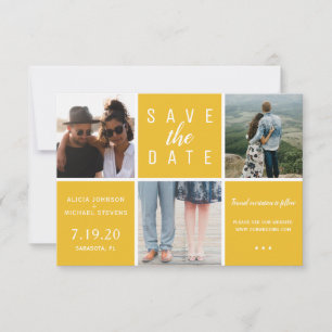 Save The Date Moderne jaune simple 3 photo collage mariage
