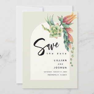 Save The Date Moderne Mariage Botanique Floral Succulent Écru
