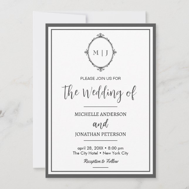 Save The Date Moderne Mariage Photo Monogramme Simple Script (Devant)