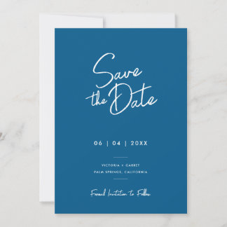 Save The Date Moderne Mariage Photo Script Minimal Bleu