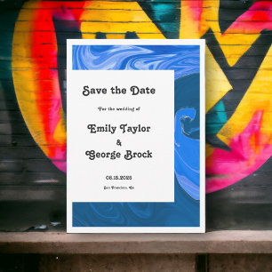 Save The Date Moderne Minimal Marine Blue Waves Mariage Abstrait