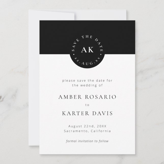Save The Date Moderne minimaliste Bloc de couleur simple Noir &  (Devant)