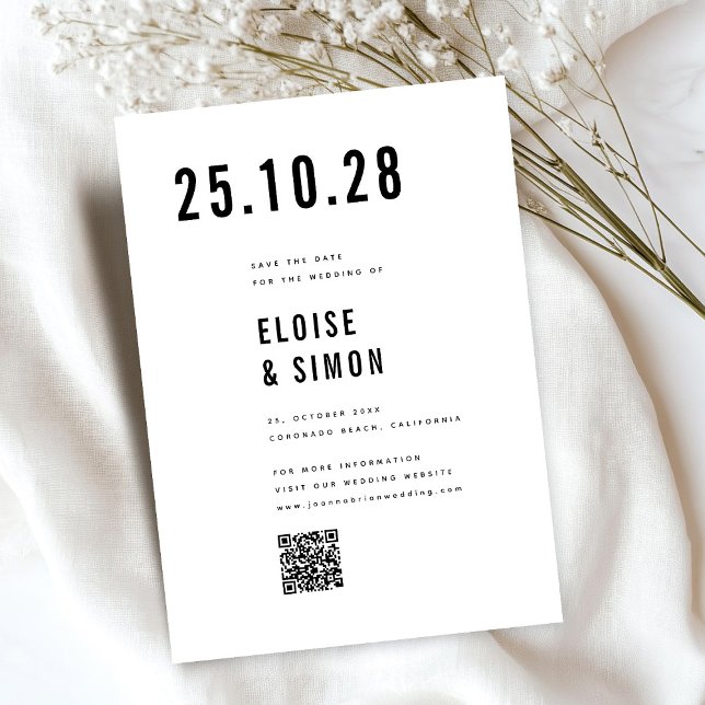 Save The Date Moderne minimaliste Gros Gras Monogramme Chic QR C (Big bold modern minimalist save the date card.)