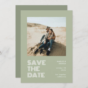 Save The Date Moderne minimaliste Sage Vert Typographie Mariage