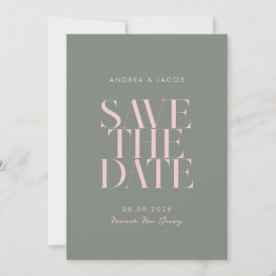Save The Date Moderne minimaliste vert rose Mariage chic