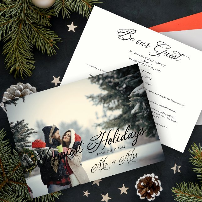 Save The Date Moderne Mr & Mrs Happiest Holidays Christmas Coupl (Modern Mr & Mrs Happiest Holidays Christmas Couple Wedding Save the Date.)