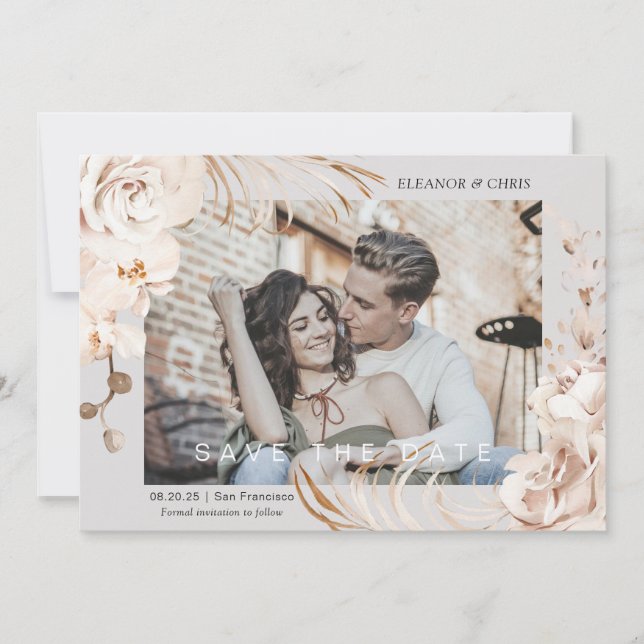 Save The Date Moderne Neutre Botanique Floral photo de jardin En (Devant)