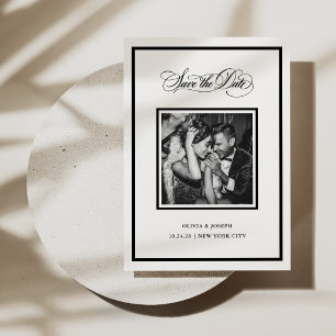 Save The Date Moderne noir et blanc Calligraphie et photo