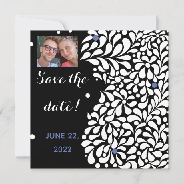 Save The Date Moderne noir et blanc floral enregistrer la date (Devant)