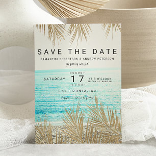 Save The Date Moderne photo de plage avec palmier doré pour anno