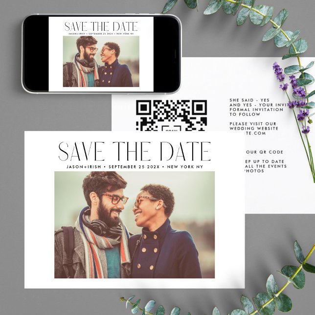 Save The Date MODERNE | QR Code Moderne Simple Photo Bordure (Créateur téléchargé)