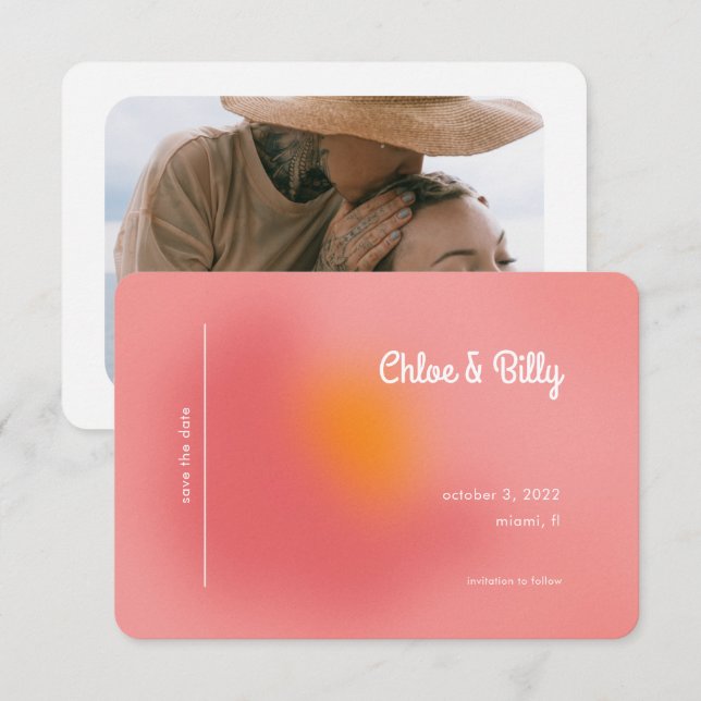 Save The Date Moderne Retro Gradient Rose Orange Photo (Devant / Derrière)