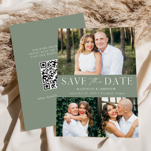 Save The Date Moderne Sage Green 3 Photo Code QR