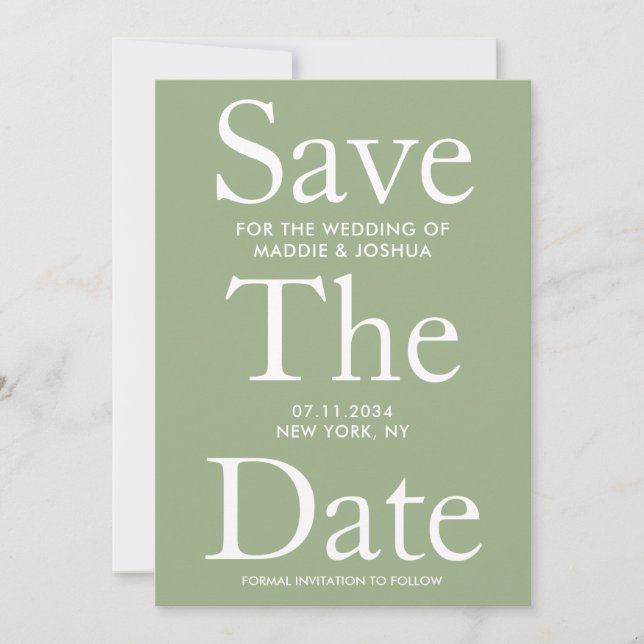 Save The Date Moderne Sage Lumière Vert Économisez La Date (Devant)