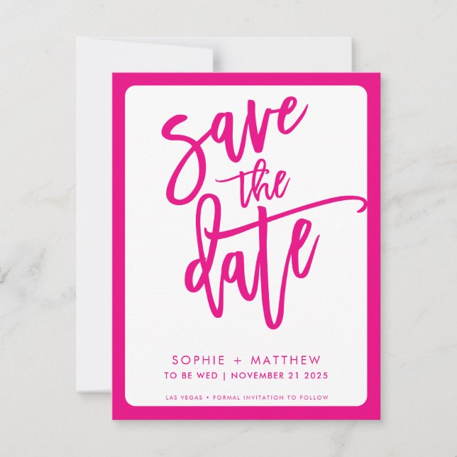 SAVE THE DATE moderne Schrift pink fushcia pink (Vorderseite)
