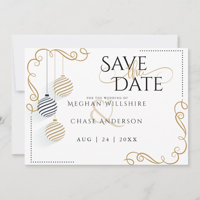 Save The Date | Moderne schwarze und goldene Baust (Vorderseite)