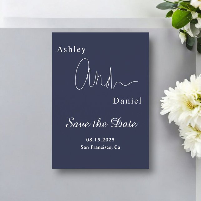 Save The Date Moderne Simple Marine Bleu Blanc Élégant Mariage C (Créateur téléchargé)