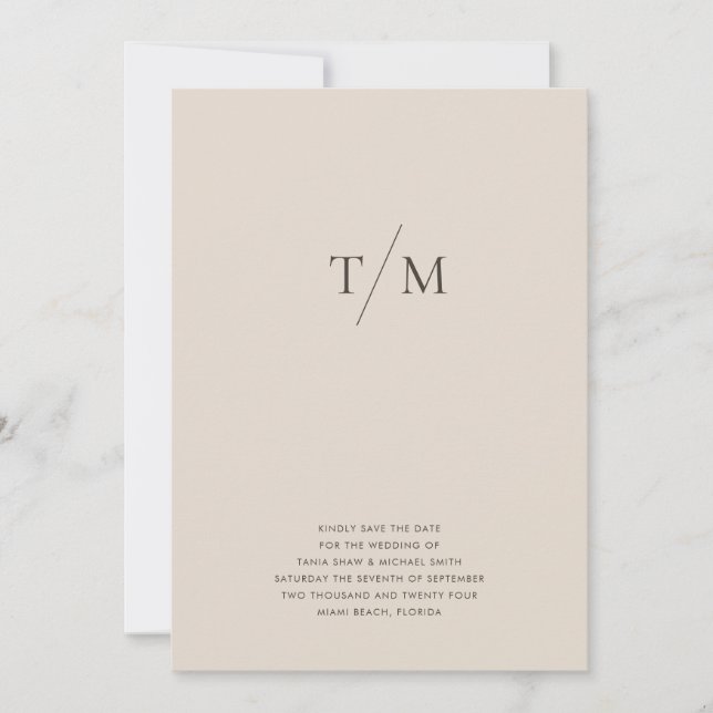 Save The Date Moderne simple Monogramme Sand Mix & Match Mariage (Devant)