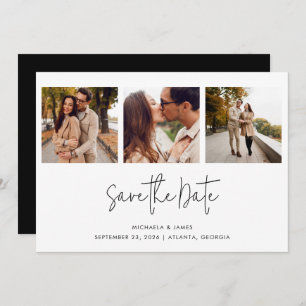 Save The Date Moderne Simple Noir Blanc Script 3 Mariage photo
