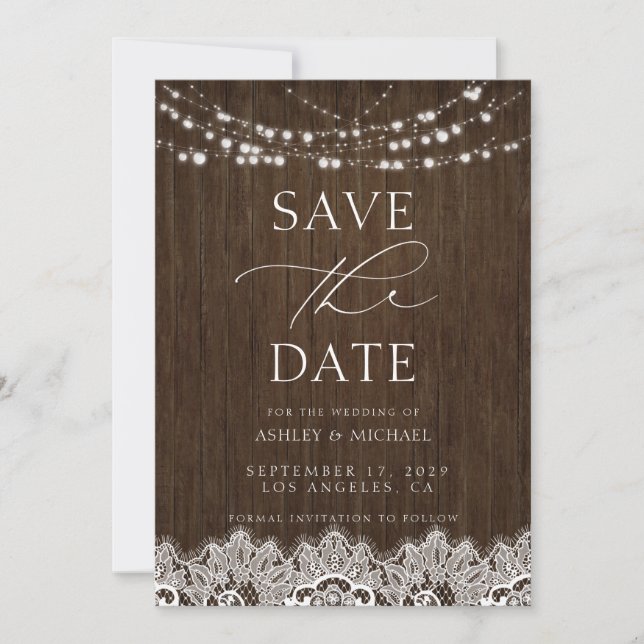 Save The Date Moderne Simple Rustic Twinkle Mariage (Devant)