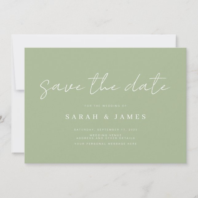 Save The Date Moderne Simple Sage Green Wedding Enregistrer la d (Devant)