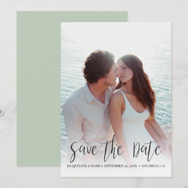 Save the Date Moderne, stilvolle Kalligraphie w Fo Einladung (Vorne/Hinten)