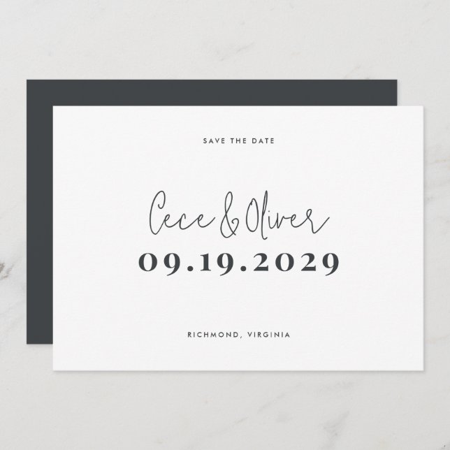 Save The Date Moderne stylée simple typographie mariage enregist (Devant / Derrière)