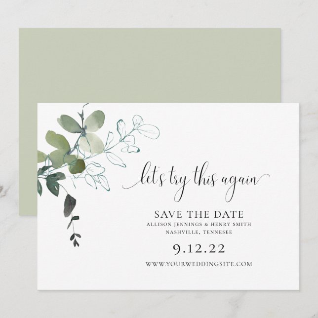 Save The Date Moderne verdure Changer la date Mariage Enregistre (Devant / Derrière)