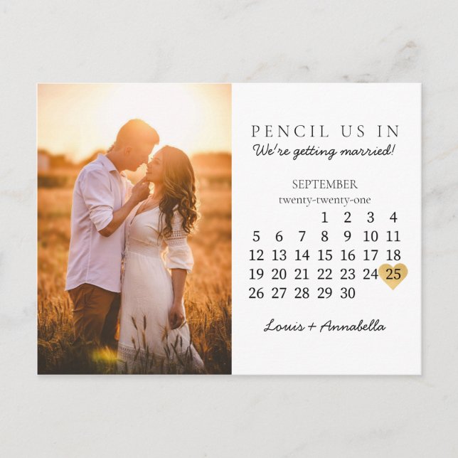 Save the Date Moderner Kalender Gold Herzstück Sep Postkarte (Vorderseite)