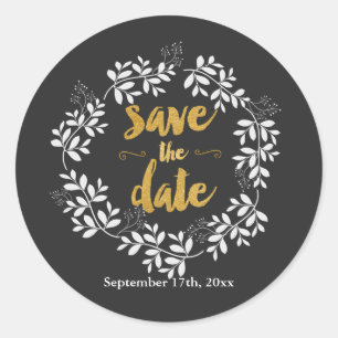 SAVE THE DATE Moderner Leaf Wreath Rustikaler Stic Runder Aufkleber