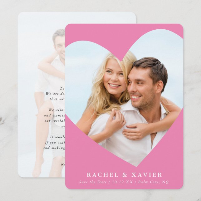 SAVE THE DATE modernes Foto niedlicher Herzrahmen  Einladung (Vorne/Hinten)