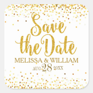 Save the Date Modernes Glitzer Textdesign Quadratischer Aufkleber