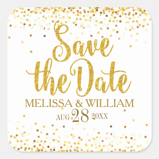 Save the Date Modernes Glitzer Textdesign Quadratischer Aufkleber (Vorderseite)