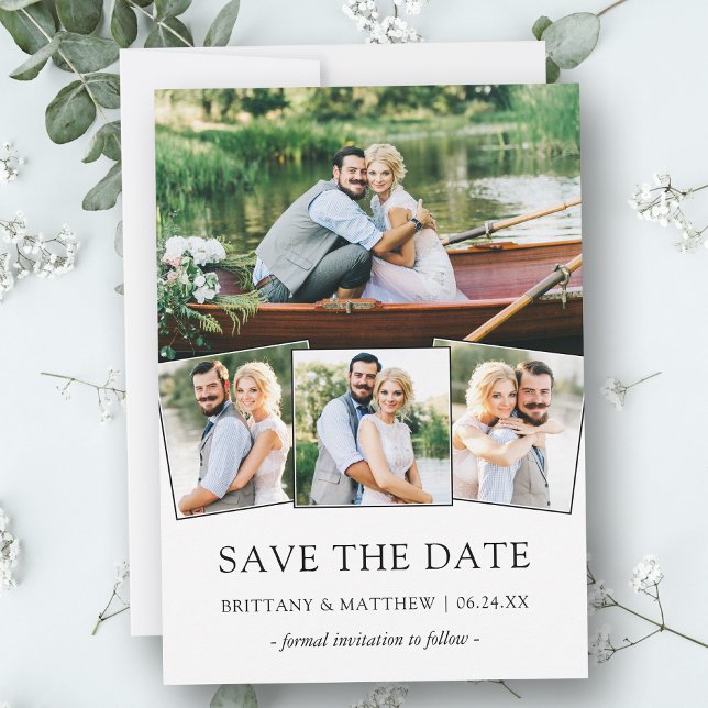 Save the Date Modernes Minimalistisches 4 Foto (Customize to change text size, style or to add more text & photos to back of card.)