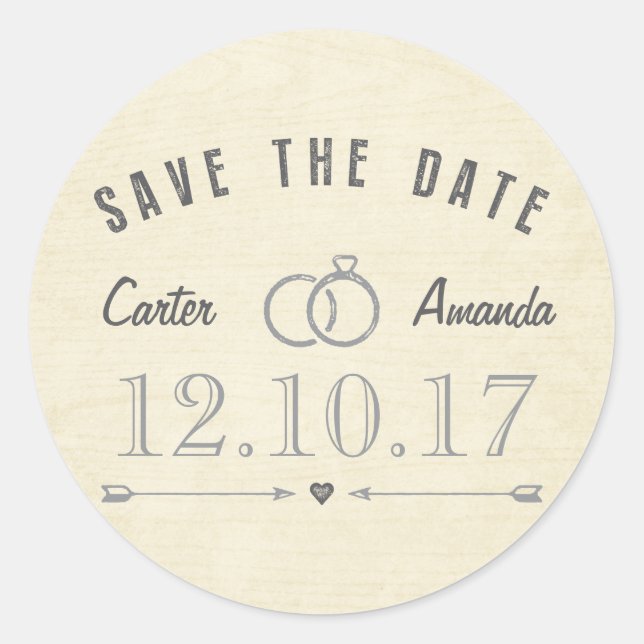 Save the Date Modernes, rustikales Tan Wood Runder Aufkleber (Vorderseite)
