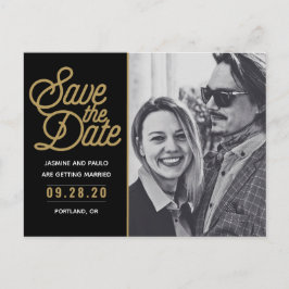 Save the Date Modernes Script-Hochzeitsszenario-Fo Postkarte